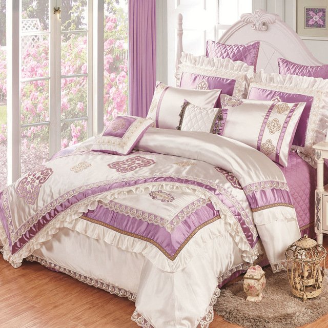 High Quality Silk 11pcs Bedding Bedspread Linens Embroidered Silk